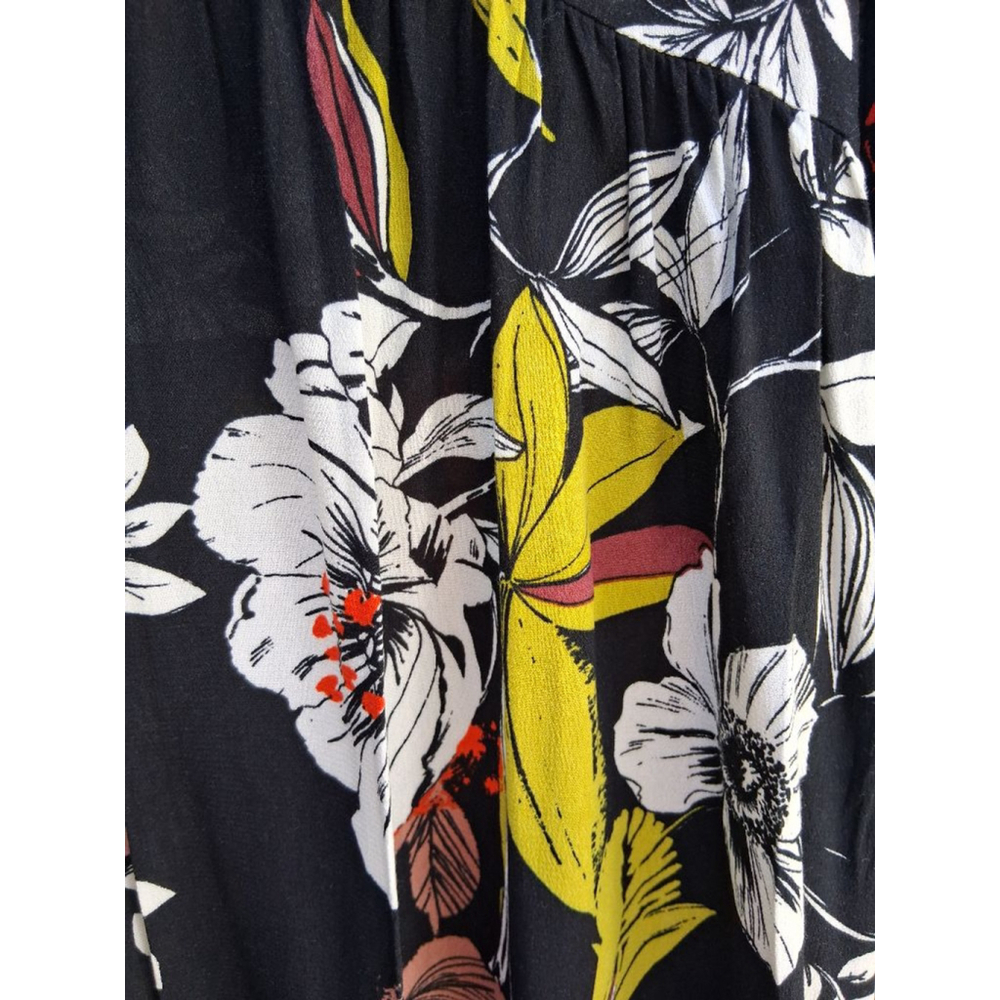 Free People Black Floral Babydoll Tunic Dress M Boho V Neck Flowy Mini Festival - Picture 6 of 16
